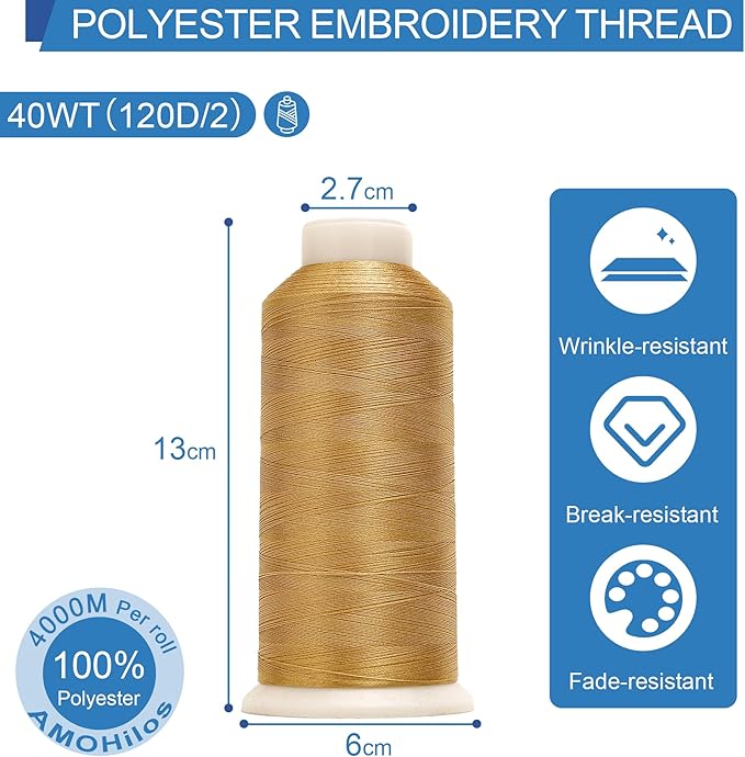 High Tenacity Polyester Embroidery Machine Thread 40WT(120D/2) 4000M Per Spool for Commercial and Domestic Embroidery Machine (Linen-1673)