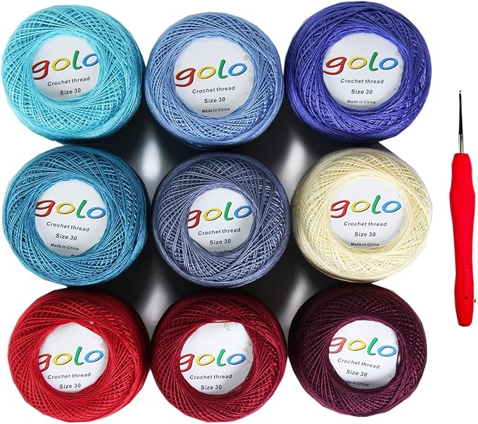 golo Crochet Thread Size 30 Embroidery Thread 10gx9 Crochet Yarn for Hand Knitting