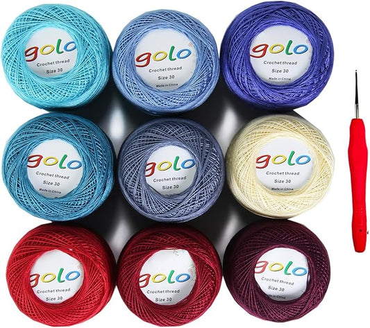 golo Crochet Thread Size 30 Embroidery Thread 10gx9 Crochet Yarn for Hand Knitting