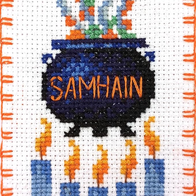 Povitrulya Cross Stitch Bookmark Kit Wheel of the Year: Samhain – Counted DIY Embroidery Set for Adults & Beginners, Witchy Pagan Wiccan Celtic Norse Needlework Gift