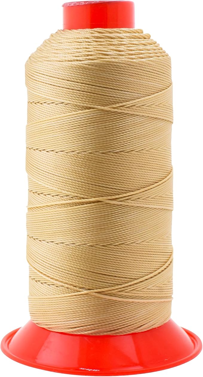 Mandala Crafts Size 346 210D T350 Bonded Nylon Thread - Tan 415 YDs Tex 350 Heavy Duty Sewing Threads for Leather, Jeans, Weaving, Outdoor Marine Upholstery