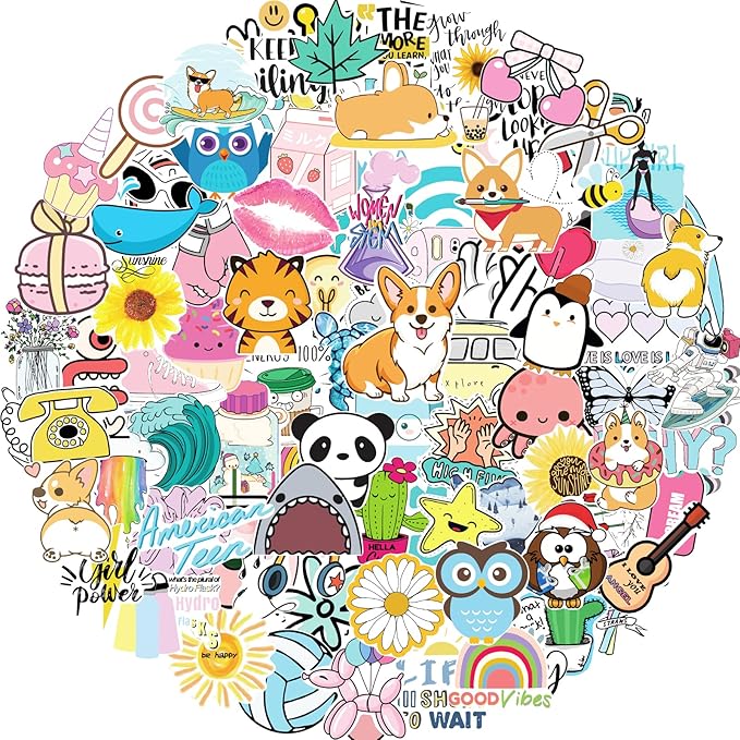 100 pcs water bottle stickers for kids teens girls, aesthetic cute vinyl waterproof vsco cool stickers, laptop bulk skateboard computer classroom sticker packs for students teachers