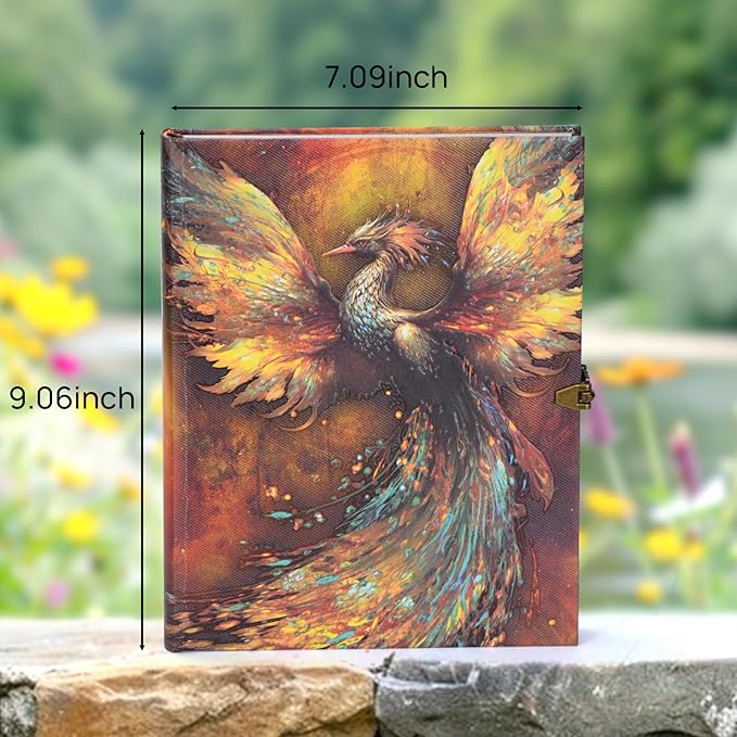 Phoenix Myth Embossed Scrapbook – 124-Page Retro-Style DIY Memory Photo Album, Good Luck Adventure Book for Couples, Anniversaries, Weddings, and Valentine's Day Gifts (Phoenix Luck Style)