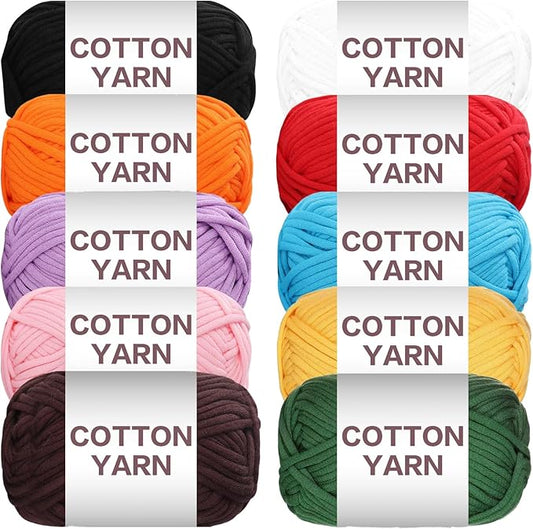 SIMEIQI 10×50g Beginners Yarn Kit for Crocheting and Knitting,Cotton Nylon Blend Yarn for Hand DIY Bag Basket Dolls and Cushion F