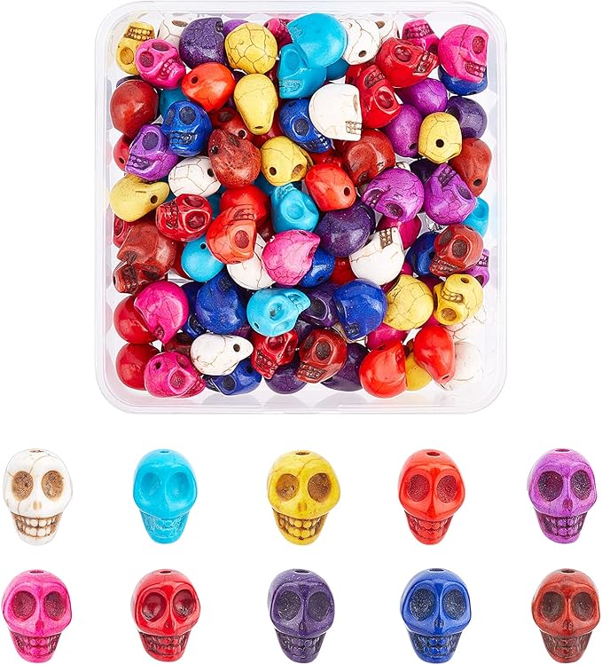 arricraft 120 Pcs 10 Colors Skull Head Beads, Synthesis Turquoise Beads Spacer, Stone Loose Beads for Bracelet Necklace Jewelry DIY Craft Making