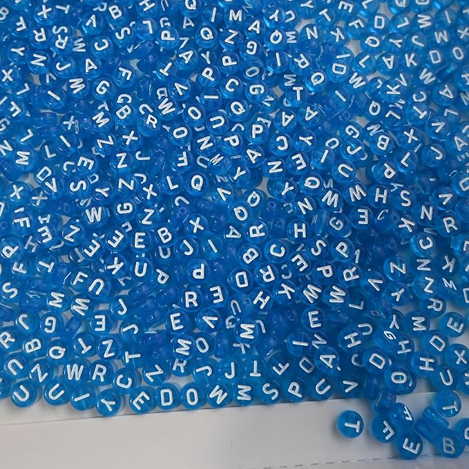 Amaney 1000pcs Blue Letter Beads 7x4mm for Jewelry Making Bracelet Hair Braids Crafts Christmas Decorations