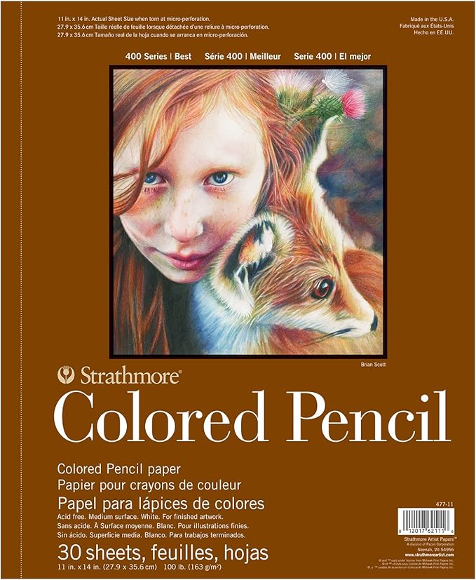 Strathmore 400 Series Wire Bound Colored Pencil Pad, 100 lb. Paper, 11 X 14 inches, 30 Sheets (477-11)