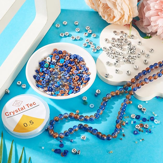 Spritewelry Friendship Bracelet Making Kit with Glass Seed Beads 8mm Blue Clay Beads Bracelet Making Kit for Adults Letter Bead for Jewelry Making DIY Crafts Gift Supplies 1 Bag