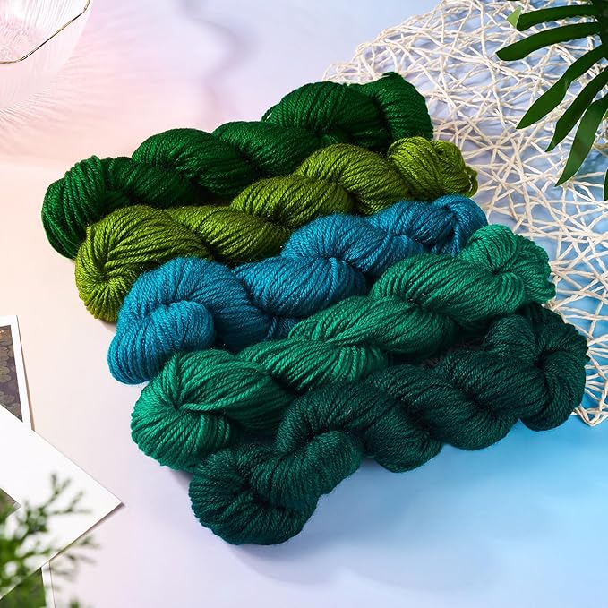 Cheriswelry 5 Skeins Acrylic Fiber Yarn for Weaving Knitting Crochet 2mm Green Theme Soft Craft Sewing Cord Threads Multicolor Skeins Yarn kit for Beginners Adults
