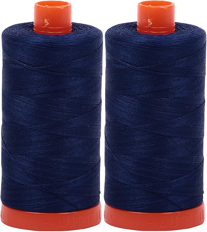 Aurifil Mako 50wt Thread 2 Large Spools(Dark Navy (2784))