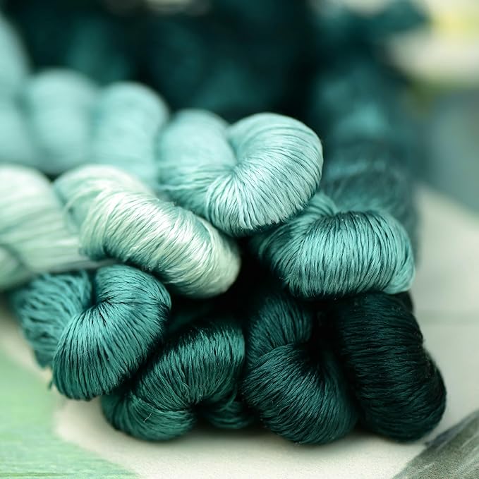 Natural 100% Silk Thread, Handmade Embroidery Thread Silk Floss 7 Colors 110m Each (50)