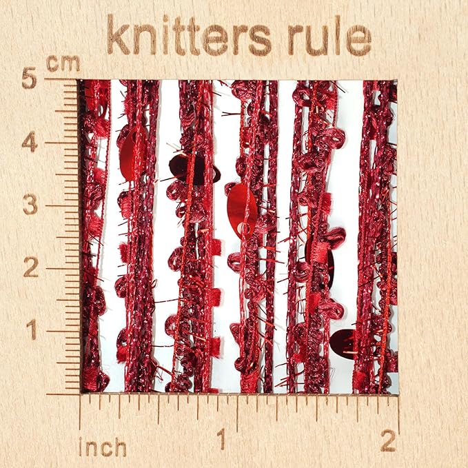 Artisanal Yarn Collection Multifiber Fancy Yarn for Knitting Crocheting Crafts DIY, Set of 3 Rolls (Red Teardrop Sequins)