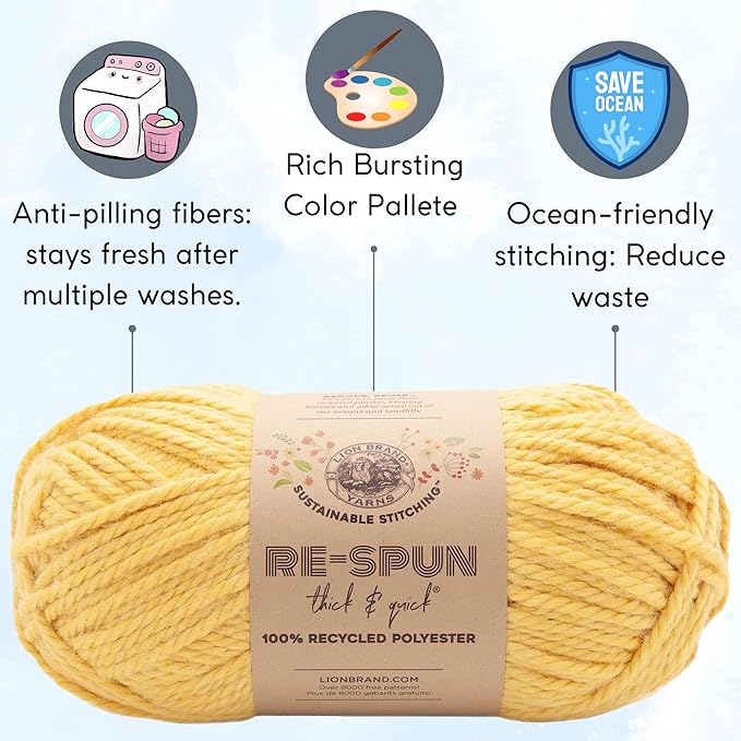 Lion Brand Re Spun Thick & Quick Sunshine 843-157 (3-Skeins - Same Dye Lot) Weight S Bulky #6 Polyester Yarn for Crocheting and Knitting with Project Bag