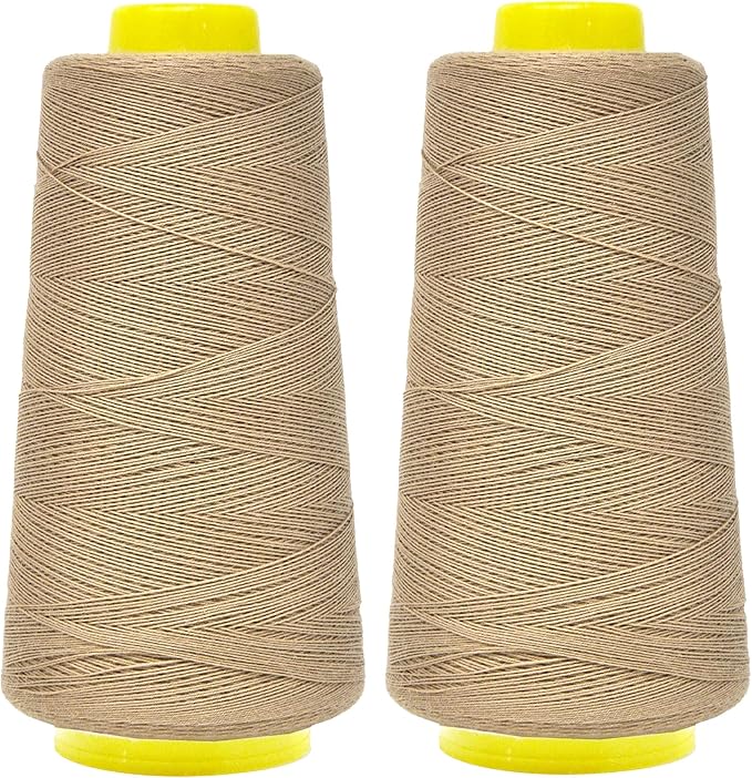 Mandala Crafts Beige Thread Cones for Machine and Hand Quilting - 2400 Yds 50 WT Multiple Purpose Mercerized 100% Cotton Threads for Sewing Machine Serger Embroidery