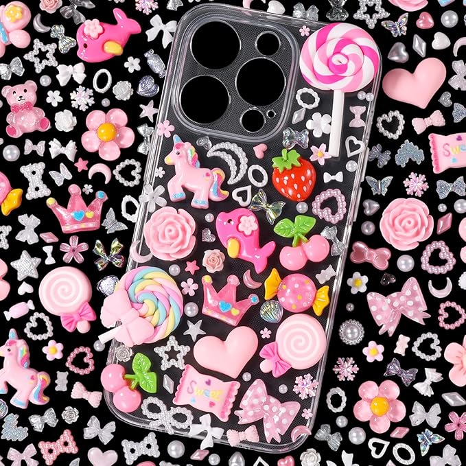 330 Pcs Junk Case Charms Kit, Junk Charms for Cases, Junk Phone Case Charm, Junk Case Kit Pink Charm Bulk Mixed Cute Slime Charms Set for DIY Crafts, Scrapbooking, Jewelry Making-S1