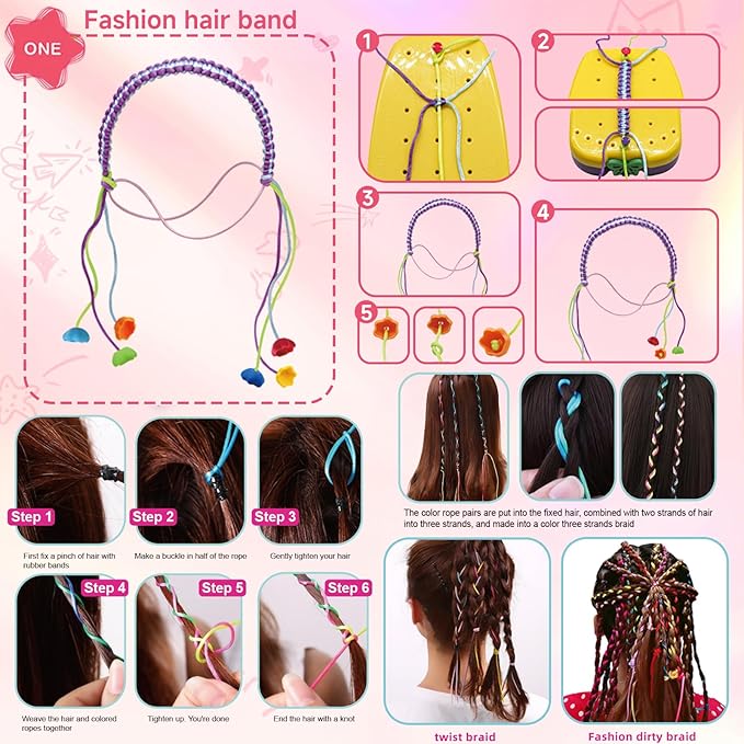 suu66 friendship bracelet making kit for kids girls 6-12 years old - diy craft kit for bracelets, headbands, keychains, creative birthday gifts - pink
