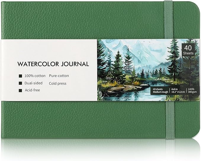 40 Sheets Watercolor Journal 4x6in, 140 lb/300 GSM Watercolor Sketchbook Cold Press Watercolor Paper Watercolor Notebook for Art Painting, Drawing, Mixed Media