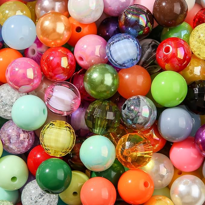 16mm Acrylic Beads 100pcs Focal Spacer Bead Chunk Bubblegum Beads for DIY Crafting Necklace Bracelet Jewelry Making Keychain (10colormix)