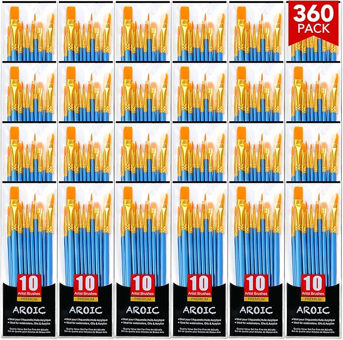 AROIC Acrylic Paint Brush Set, 36pack/360pcs Nylon Hair Paint Brushes, for Oil Painting Rock Body Painting, Artist Amateur Craft Paint Brushes Supplies, Children Adult Painting Small Paint Brush Set.