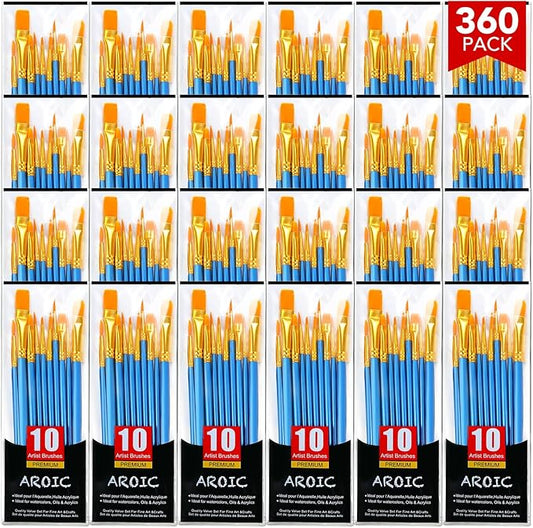 AROIC Acrylic Paint Brush Set, 36pack/360pcs Nylon Hair Paint Brushes, for Oil Painting Rock Body Painting, Artist Amateur Craft Paint Brushes Supplies, Children Adult Painting Small Paint Brush Set.