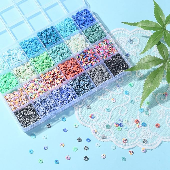 24 Colors 3960 Pcs Polymer Clay Beads Kit for Bracelets Making, Flat Round Spacer Heishi Beads for Craft and Jewelry Making