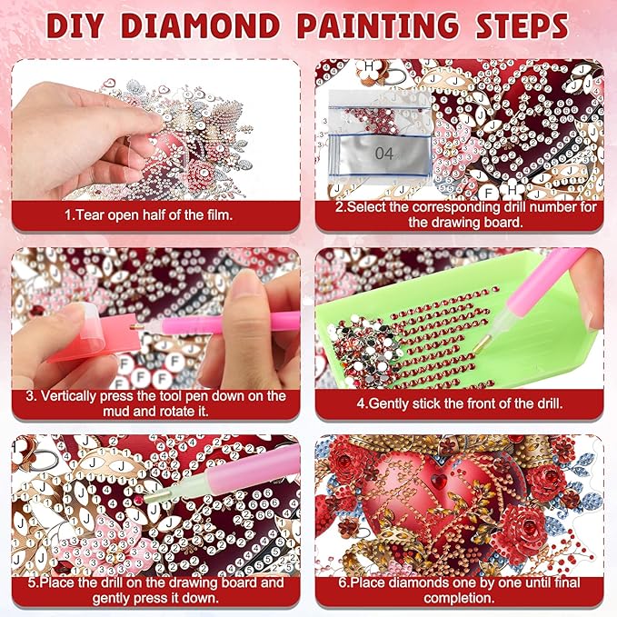 DOMROM Heart Diamond Art Hanging Kits for Adults Beginners, Special Shaped Crystal Diamond Painting Heart Pendant, DIY Diamond Art Suncatchers for Home Garden Wall Decor Gift