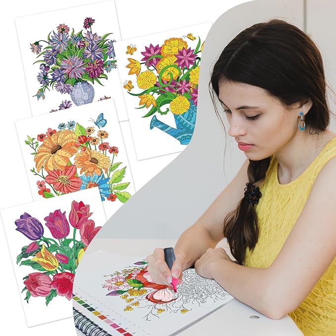 Jadeso Color by Number Adult Coloring Book, 30 Pages of Beautiful Flowers Patterns, Spiral Bound Color by Numbers for Adults Relaxation, Stress-Free Coloring by Numbers, Thick Smooth Paper