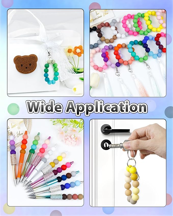 160pcs fiveizero 15mm silicone beads for keychain making - mixed color round rubber beads bulk, diy craft supplies for bracelets necklaces pens(black)