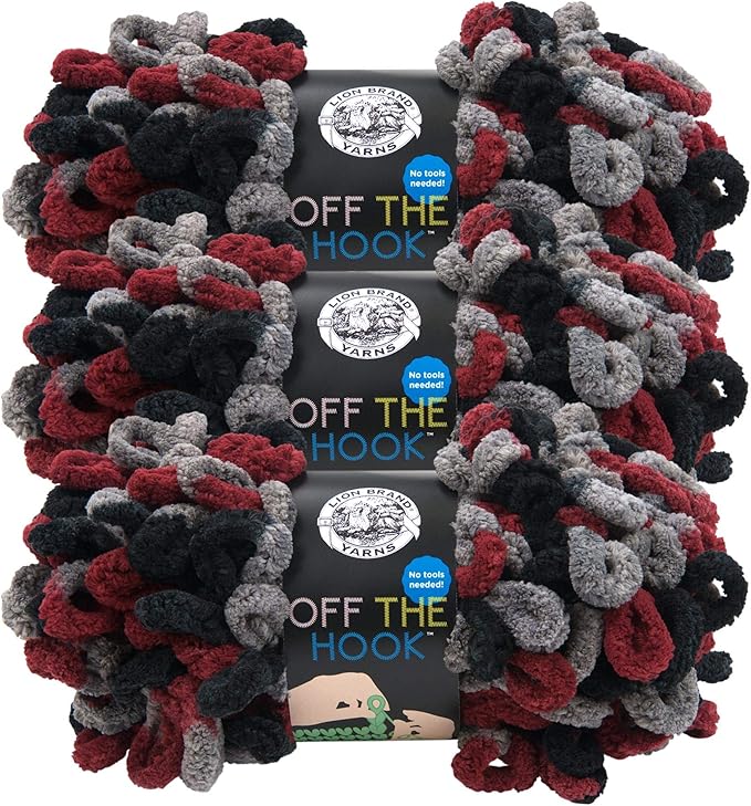 Lion Brand Yarn Off The Hook Yarn, Bulky No-Needle Craft Yarn for Crocheting, Hand-Knitting, 3-Pack, Dark & Stormy