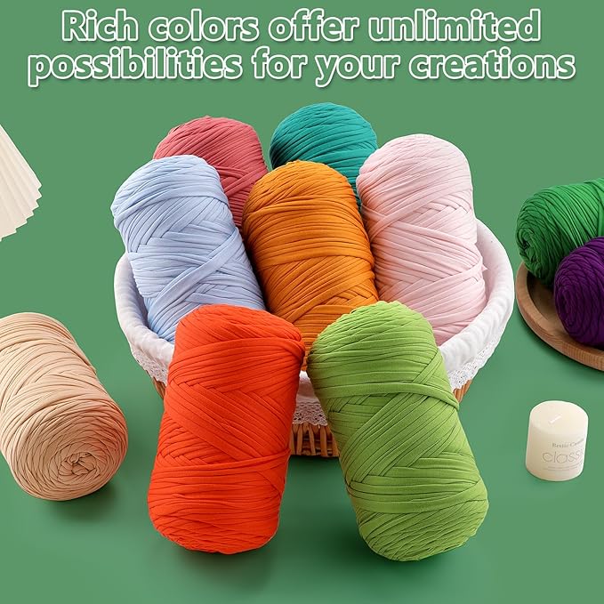 Soft T-Shirt Yarn for Crochet, T Shirt Yarns for Crocheting Crafts, Bags, Basket, Coaster, Tshirt Yarns - 400 g/130 yds with 1 Crochet Hook (1, Milk White)