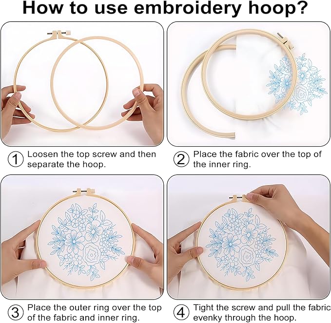 Sivilife Embroidery Kit for Beginners, 3 Sets Stamped Cross Stitch Kits for Beginner, Floral Pattern Embroidery Starter Kits for Adults with Embroidery Hoop Instructions Threads and Needles Scissors