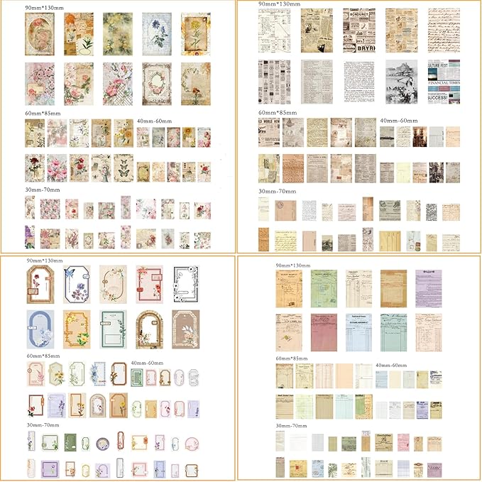 400PCS Scrapbook Supplies Kit Junk Journal Supplies Vintage Scrapbook Paper Decorative Craft Paper for Bullet Junk Journals Card Making Craft DIY