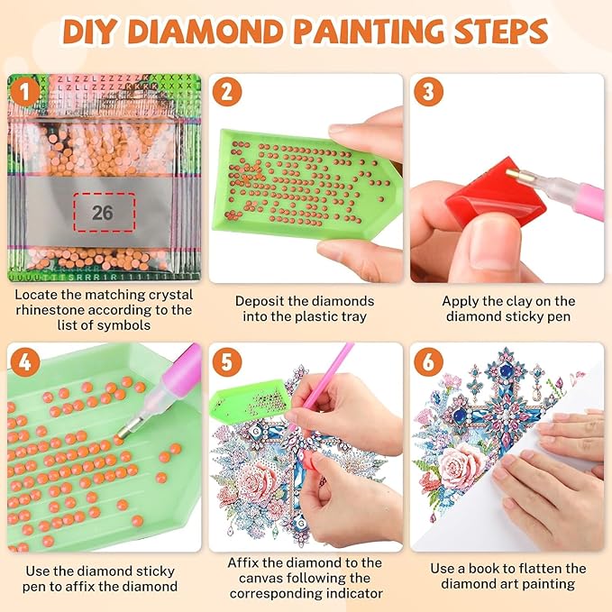 Masendp Easter Diamond Painting Hanging Decoration Kit, DIY Cross-Shaped Special Rhinestone Window Hanging Kit, Suitable for Home and Garden Wall Decor Gifts