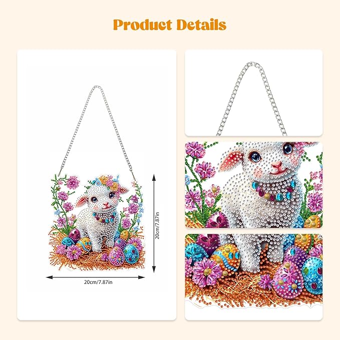 RICUVED Easter Diamond Art Hanging Kit for Adult, Sheep Special Shaped Diamond Painting Pendant Board Kit, Egg 5D Art Suncatchers Double Sided Hanging Window Ornament for Home Garden Decor