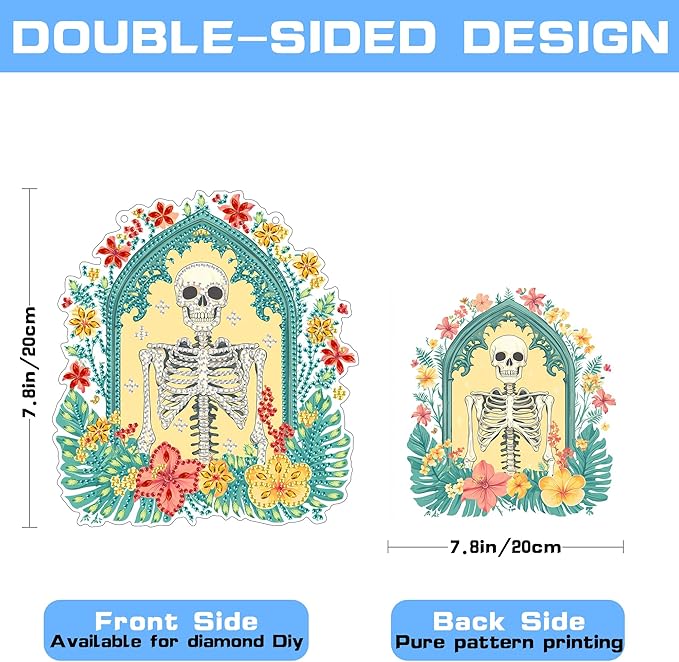 VAIIEYO Skull Diamond Art Hanging Ornament, Flower Diamond Painting Suncatchers Window Hanging Kit with Chain, 7.5x7.5 inch Crystal Pendant Art Craft for Gift Home Wall Front Door Decoration