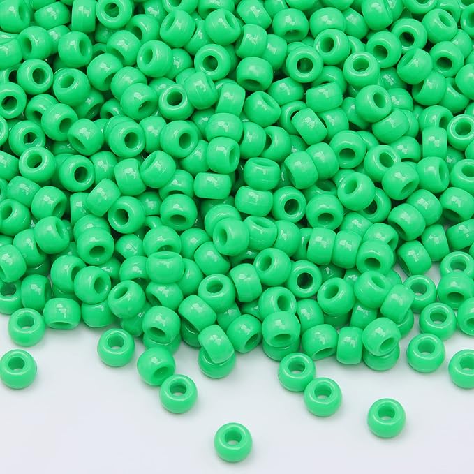 gmma 1000pcs green pony beads for bracelet, necklace, jewelry making, diy crafts, 6x9mm, plastic, round