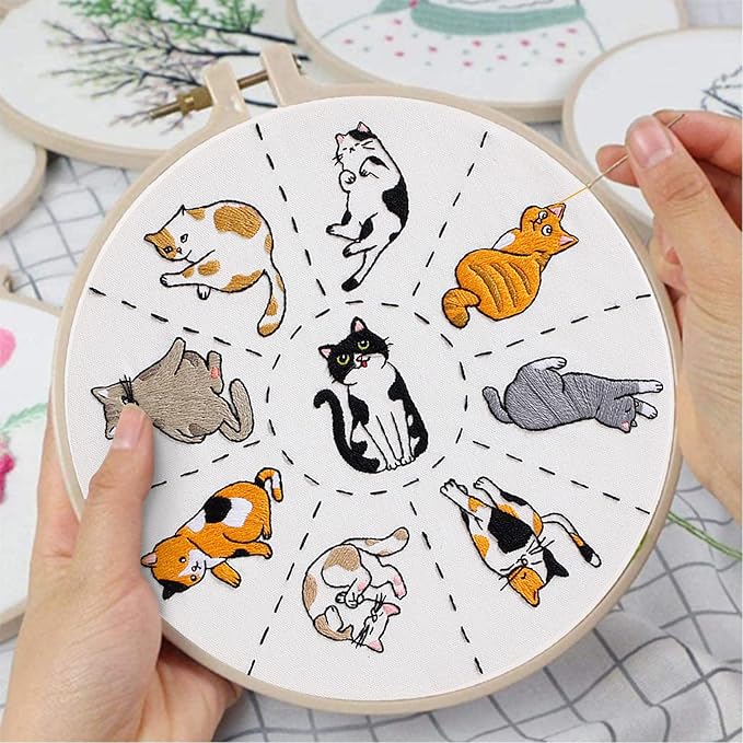Louise Maelys Cats Embroidery Kits for Beginners with Cute Animals Pattern,Adults Starter Cross Stitch Kit DIY Needlepoint
