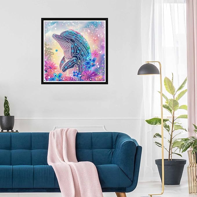 SKRYUIE DIY Diamond Art Kits for Adults Dolphin Special Shape - 5D Diamond Painting Kits for Adults Animal - Crystal Embroidery Cross Stitch - Craft for Wall & Office Decor 12 x 12 Inch c5