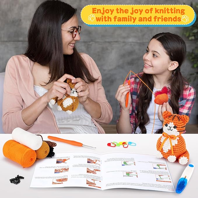 Crochet Kit for Beginners, 2PCS Cat Crochet Animal Kit with Step-by-Step Video Tutorials, Beginner Crochet Kit for Adults, Crochet Starter Kit for Women, Learn to Crochet Cats, Gifts for Birthday