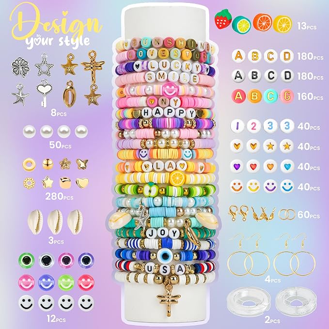 Sunlode 30,000Pcs Clay Beads Bracelets Making Kit, Beads for Bracelets 6 Boxes Bead for Jewelry Making Kit Friendship Bracelet Gifts Trendy Stuff Letter Bead Craft Adult