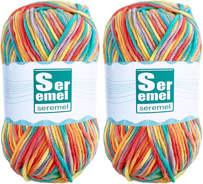 Dazzling Yellow Crochet/Knitting Rainbow Yarn Multicolor Variegated 100% Acrylic, Soft for Blanket & Handicraft, 2 Pcs (2*48g/2*142yards)