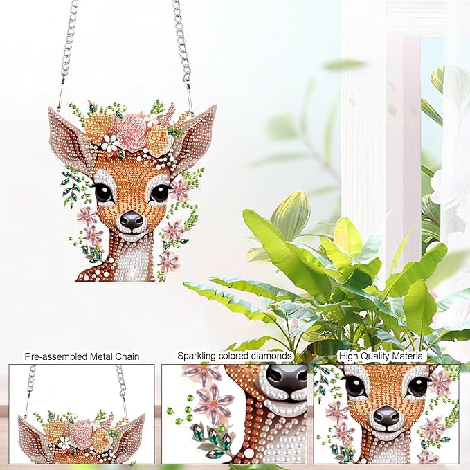 Deer Princess Diamond Painting Hanging Pendant Set – DIY Acrylic Gemstone Art Board Kit with Special Shaped Crystal Diamonds, Wall Door Decoration for Home, Cute Animal Theme Craft Gift for Adults