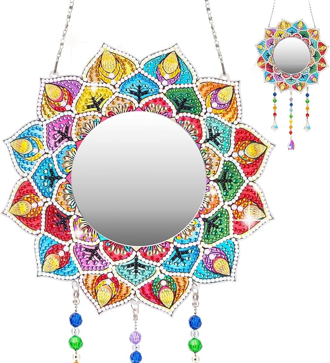 DIY Diamond Painting Mirror, Mandala Makeup Mirror, Special Shaped Crystal Suncatcher for Beginner Arts Crafts Gifts Home Decor 7.9 Inch