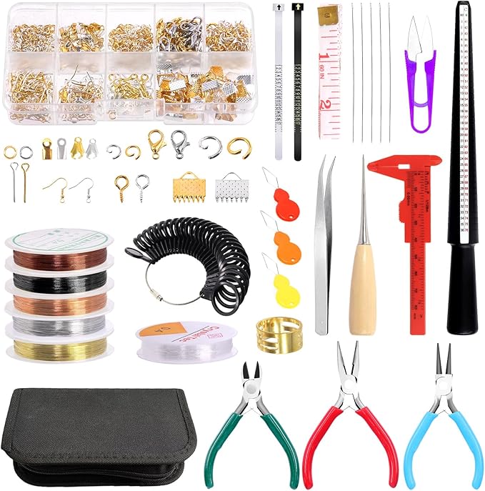 Keadic 947Pcss Jewelry Making Tool with Jewellery Findings Kit Includes Beading Wires, Mini Jewelry Pliers, Cord Ends, Lobster Clasps, Earring Hooks, Jump Rings, Eye Screw Pin for Adult and Beginners