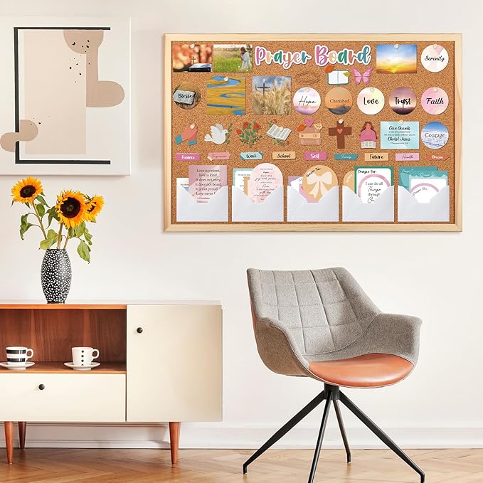 Boho Prayer Board Kit - 114 Pcs Prayer Board Supplies with Pins Envelope Bible Verse Quotes Cards Colorful Motivational Vision Boards Decorations, Bible Study Supplies (Not Including Board)