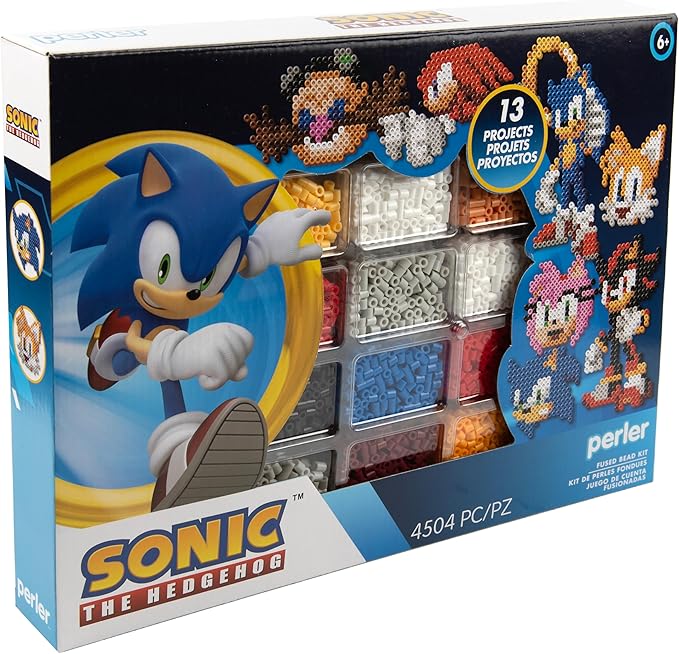 Perler 80-57249 Sonic The Hedgehog Deluxe Fused Bead Craft Activity Kit with 14 Projects, Multicolor, 4504 Pieces