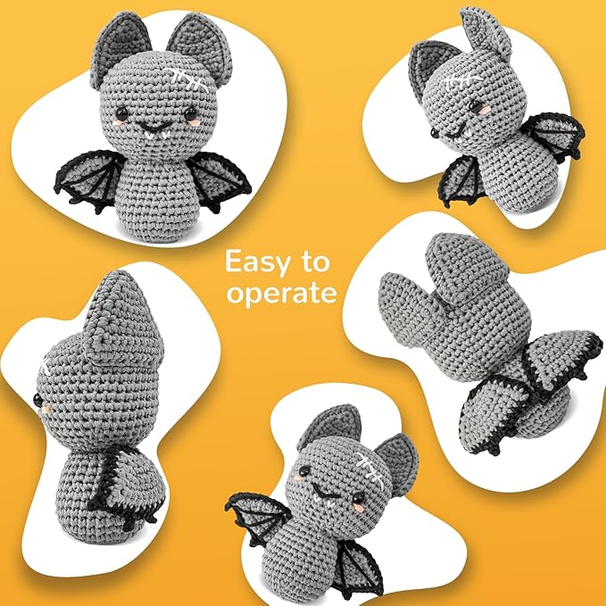 minimal beee Bat Crochet Kit for Beginners - DIY Halloween Craft Gift with Animal Yarn, Easy Knitting Supplies for Adults, Complete Starter Crochet Set with Needles & Instructions