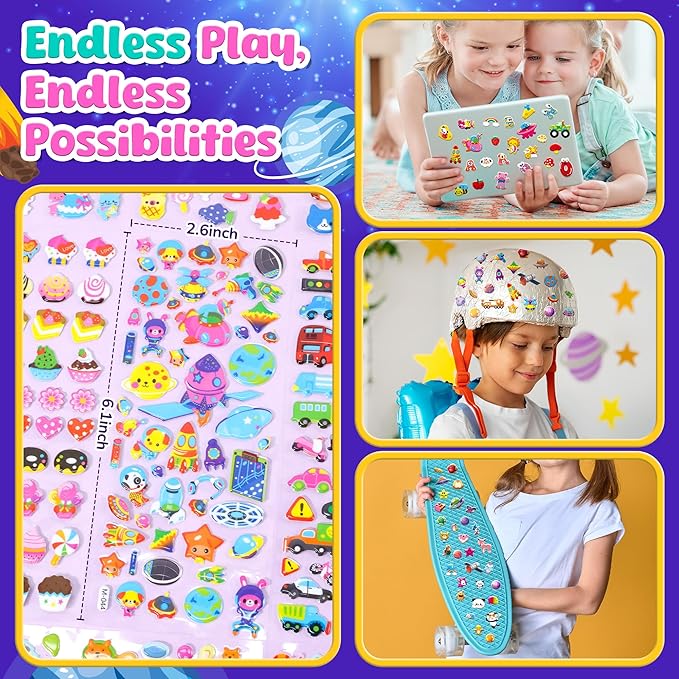 puffy stickers for kids toddlers, small 3d sticker variety pack, kid stickers sheets bulk, mini party favor for kids girls boy,80 sheets 4000+ unique patterns as teachers rewards gifts