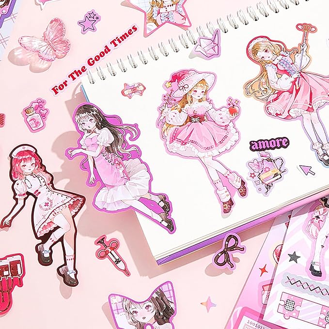 Cute Scrapbook Stickers Book - 500 Pre-Cut A5 Size Cute Girl & Kawaii People Stickers for Girls