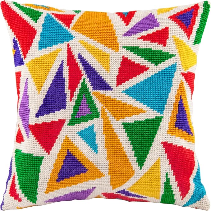 Stained Glass. Needlepoint Kit. Throw Pillow 16×16 Inches. Printed Tapestry Canvas, European Quality
